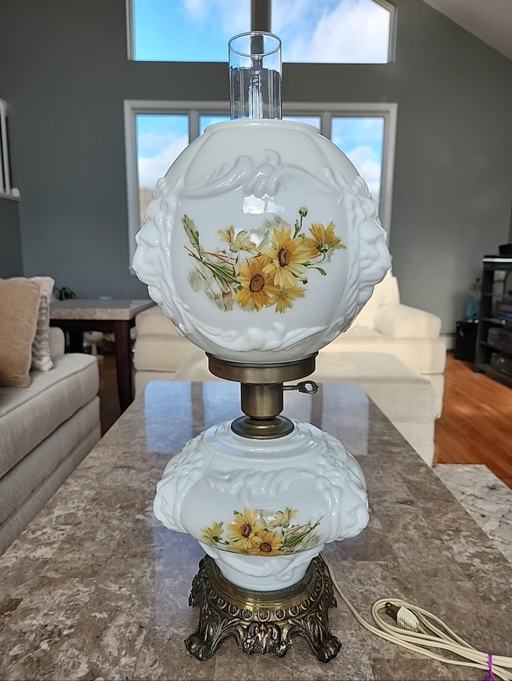 Vintage Lions Head GWW Parlor Lamp, 23" Tall